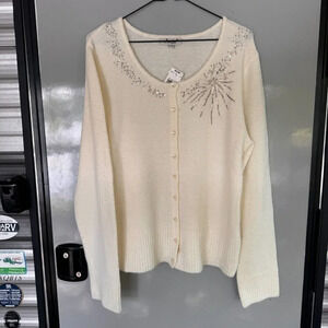 NWT Jessica brand from Sears ladies size large ivory color cardigan with sequins